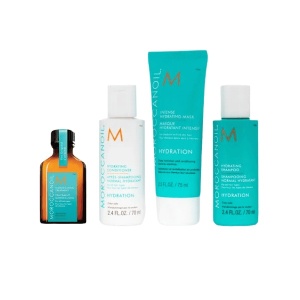 Set Moroccanoil Hydrating Sampon, 70 ml + Balsam, 70 ml + Masca hidratanta intensa Moroccanoil, 75 ml + Tratament, 25 ml