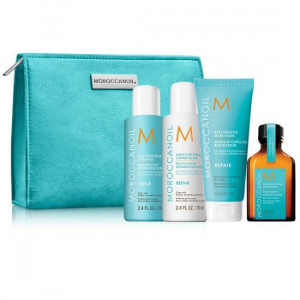 Set pentru calatorie Moroccanoil Repair, Sampon reparator, Balsam de par pentru reparare, Masca de par reparatoare, Tratament de par pentru toate tipurile de par