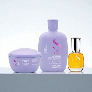 Set pentru netezire Alfaparf Milano Semi Di Lino Smoothing Sampon 250 ml + Masca, 200 ml + Ulei Cristalli Liquidi 15 ml
