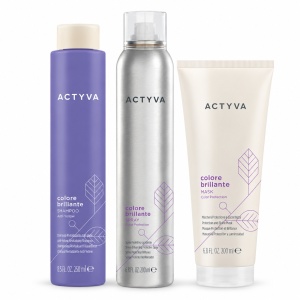 Set pentru par vopsit Kemon Actyva Colore Brillante, Sampon 250 ml + Spray 200 ml + Masca 200 ml