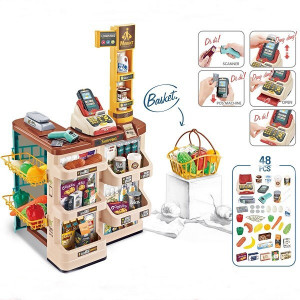 Set supermarket si carucior cumparaturi, jucarie interactiva si creativa de rol, cu 48 accesorii - Img 3