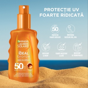 Spray de corp intensificator cu protectie solara SPF 50 Ideal Bronze Ambre Solaire Garnier, 150 ml