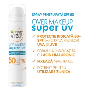 Spray pentru fata cu protectie solara SPF 50 Over Makeup Super UV Ambre Solaire Garnier, 75 ml - Img 2