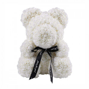 Ursulet din trandafiri de spuma, in cutie cadou cu funda, 40 cm - Img 5