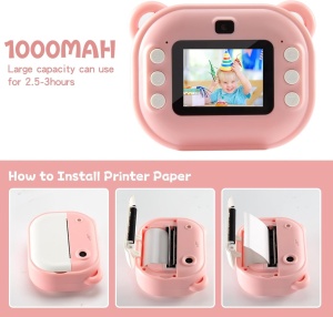 Aparat Foto Instant pentru Copii - Camera Printare Instantanee cu Design Dragut, Include Role Hartie 