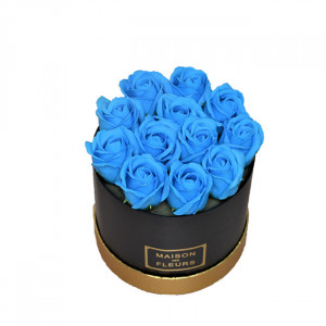 Aranjament floral cutie rotunda neagra cu trandafiri de sapun - Img 3