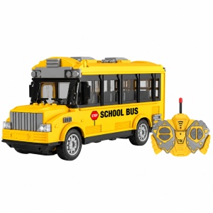 Autobuz scolar cu telecomanda R/C si lumini, scara 1:30, 22 cm, Galben, 3 ani+