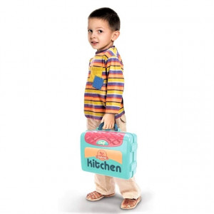 Bucatarie Troller de Jucarie 3 in 1 Little Chefs cu accesorii, verde - Img 5