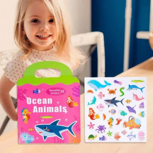 Carte Puzzle cu 34 stickere reutilizabile, Animale Marine