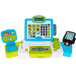Casa de marcat interactiva cu ecran tactil, LCD electronic, sertar de bani, sunete si lumini, scanner, cititor de carduri, bancnote, monede si cantar