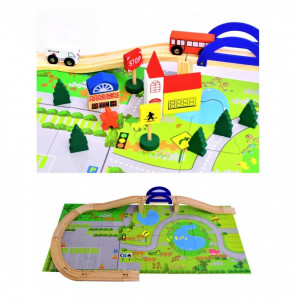 Circuit masinute, RAIL OVERPASS, accesorii din lemn, 40 piese - Img 2
