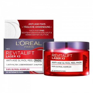 Dischete de fata L`Oreal Revitalift Laser X 3 Anti-Aging Glycolic Peel, 30 bucati