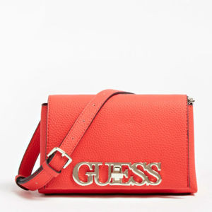 Geanta Guess, crossbody mica, cu logo metalic Uptown Chic, Rosu