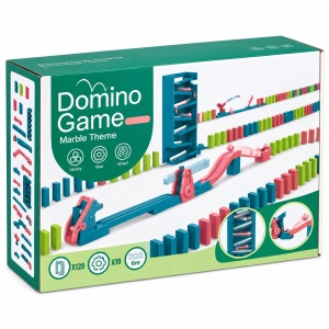 Joc Domino cu bile si reactie in lant, 120 piese domino, turn si rampe, multicolor