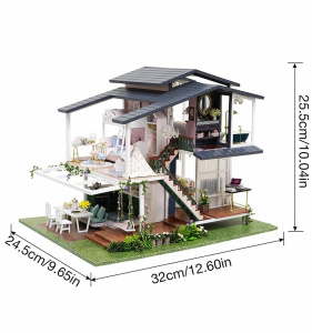 Kit DIY de Casa Miniatura din Lemn cu Mobilier - Constructie in Stil Francez cu Accesorii si LED
