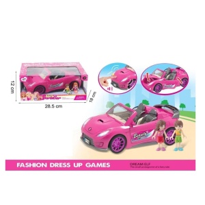 Masina Sport Roz cu Papusi, Jucarie Interactiva pentru Fetite - Fashion Dress Up Games