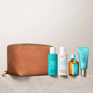 Kit Travel pentru Volum, Moroccanoil, Sampon 70 ml, Balsam 70 ml, Crema de maini 40 ml, Tratament ulei de par pentru toate tipurile de par 25ml