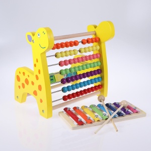 Numaratoare, Xilofon si Cuburi de Invatare, din Lemn, Multicolor - Jucarie Educativa Giraffa