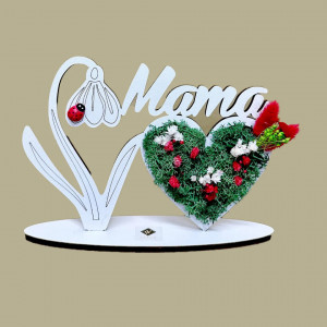 Ornament din lemn Draw Me, ce poate fi personalizat cromatic, cu tematica individuala (Mama), licheni stabilizati si imortele, Rosu