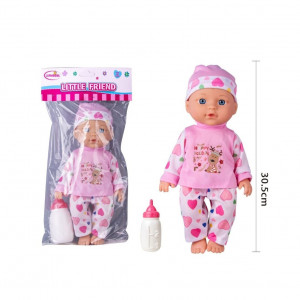 Papusa bebelus Lunabebe Little Friend, cu biberon, 30,5 cm