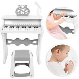Pian electronic Blusmart pentru copii cu microfon, Electronic Piano suport portativ, 25 de clape, 22 de melodii, Alb - Img 3