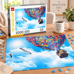 Puzzle Casa cu baloane colorate, 1000 piese,70x50 cm, multicolor - Img 3