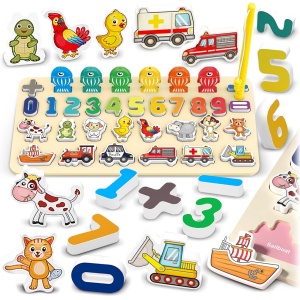 Puzzle din lemn, numeroase moduri de joaca, sprijina dezvoltarea abilitatilor motorii, multicolor