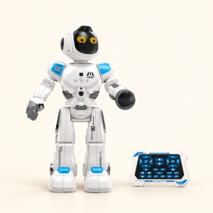 Robot inteligent cu telecomanda, programabil, cu senzori tactili, lumini si sunete, Alb/Albastru - Img 5