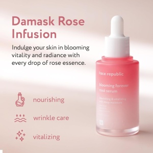 Ser anti-rid cu bakuchiol si apa de trandafir de Damasc, Face Republic, Blooming Forever Rosé Serum, 45 ml