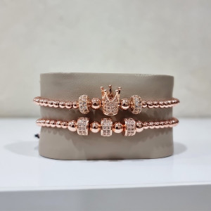 Set 2 bratari Royal din otel inoxidabil si zirconiu, Unisex, rosegold - Img 3