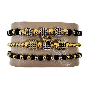 Set 3 bratari Iconic din otel inoxidabil, onix si zirconiu, Unisex, gold - Img 5