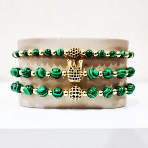 Set 3 bratari Mesmera din otel inoxidabil, zirconiu si malachit, Unisex, gold - Img 5