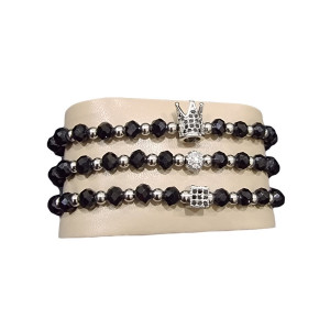 Set 3 bratari Royal din otel inoxidabil, onix si zirconiu, Unisex, silver