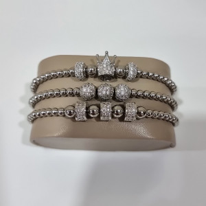 Set 3 bratari Sparkle din otel inoxidabil si zirconiu, Unisex, silver - Img 4