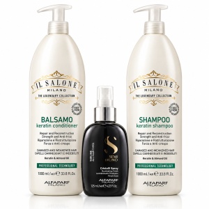 Set Alfaparf Milano, Șampon Keratin 1000 ml + Balsam Keratin 1000 ml + Cristalli Spray 125 ml