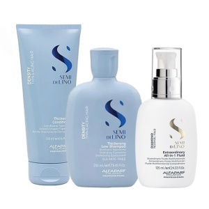 Set Alfaparf Semi di Lino Density Thickening, Sampon 250 ml + Balsam 200 ml + Fluid pentru stralucire All-in-1 Diamond Illuminating, 125 ml