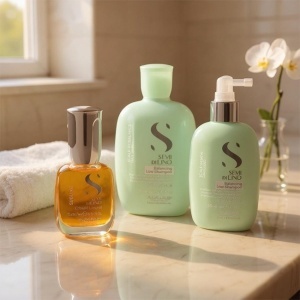 Set Alfaparf Semi di Lino  Sampon Balancing, 250 ml + Tonic Energizant, 125 ml, Ulei Cristalli Liquidi 15 ml