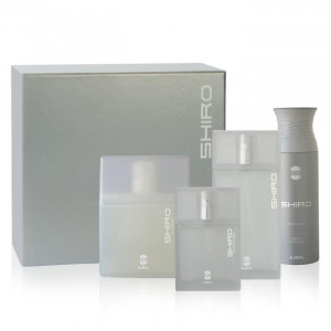Set cadou Ajmal Shiro Apa de parfum, Barbati, 80 ml + Gel de dus 225 ml + Deodorant spray 200 ml + Apă de Colonie 50 ml
