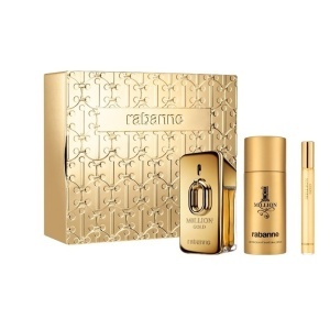 Set cadou Paco Rabanne Million Gold, Barbati, Apa de Parfum Intense, 50 ml + Deodorant spray 150 ml + mini Apa de Parfum, 10 ml