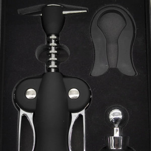 Set cadou pentru barbati VLV, cutie cu 3 accesorii pentru desfacerea sticlei cu vin, 21x13 cm - Img 3