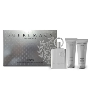 Set cadou Supremacy Silver Afnan, Apa de Parfum, Barbati, 100 ml + Gel de dus 100 ml + After Shave balsam 100 ml