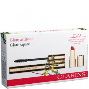Set Clarins Glam Attitude.Glam Squad, Mascara Supra Volume 01 Intens Black 8ml, Ruj Joli Rouge Velvet 742 15g 1