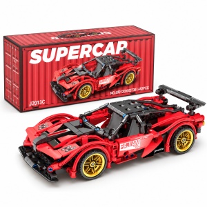 Set de constructie Supercar rosu, 482 piese, mecanism pull-back, scara 1:18, 6 ani+