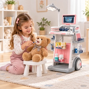 Set de joaca Dentist cu carucior medical, 26 piese, lumini si sunete, roz, 3+ ani - Img 3