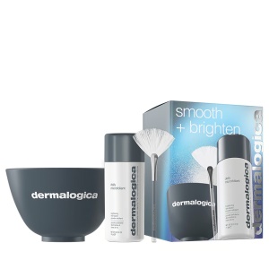 Set Dermalogica Smooth + Brighten Pudra exfolianta Daily Microfoliant, 74 g + Pensula Multi Face Masque Fan + Bol de mixare din plastic, gri
