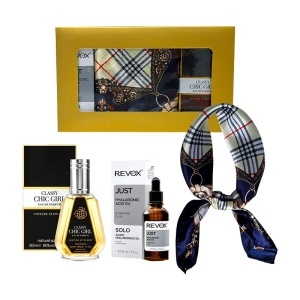 Set Elysa – Ser Revox Hyaluronic Acid 5% 30ml, Parfum Classy Chic Girl 50ml, Esarfa