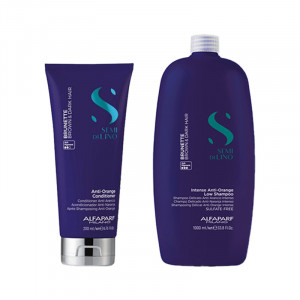 Set pentru neutralizarea tonurilor de portocaliu, Sampon 1000ml + Balsam 200ml, Alfaparf Milano Semi Di Lino Brunette - Img 2