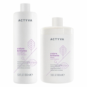 Set pentru par vopsit Kemon Actyva Colore Brillante, Sampon 1000 ml + Masca 1000 ml
