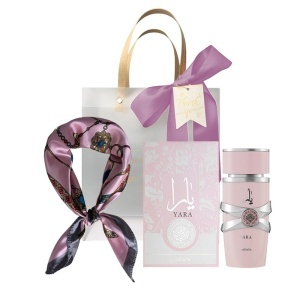 Set Yara Lattafa, Apa de Parfum, Femei, 100 ml + Esarfa satinata + Punga cadou