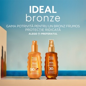 Spray de corp intensificator cu protectie solara SPF 50 Ideal Bronze Ambre Solaire Garnier, 150 ml
